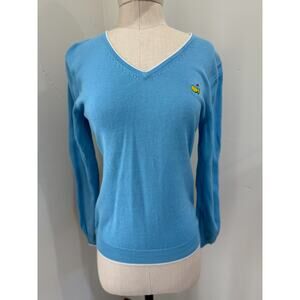 Vintage Women's Small V-Neck Augusta nationals Golf Masters Blue Sweater Knit